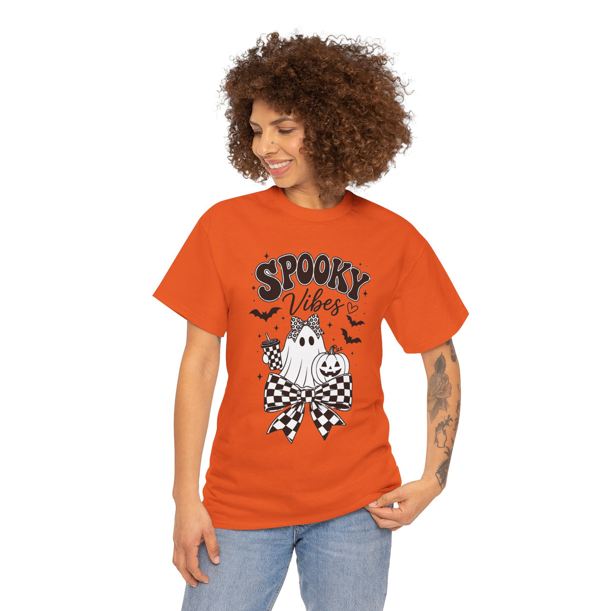 Spooky Vibes Tee — Cute Ghost & Pumpkin Halloween T‑Shirt