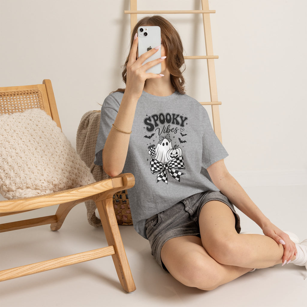 Spooky Vibes Tee — Cute Ghost & Pumpkin Halloween T‑Shirt