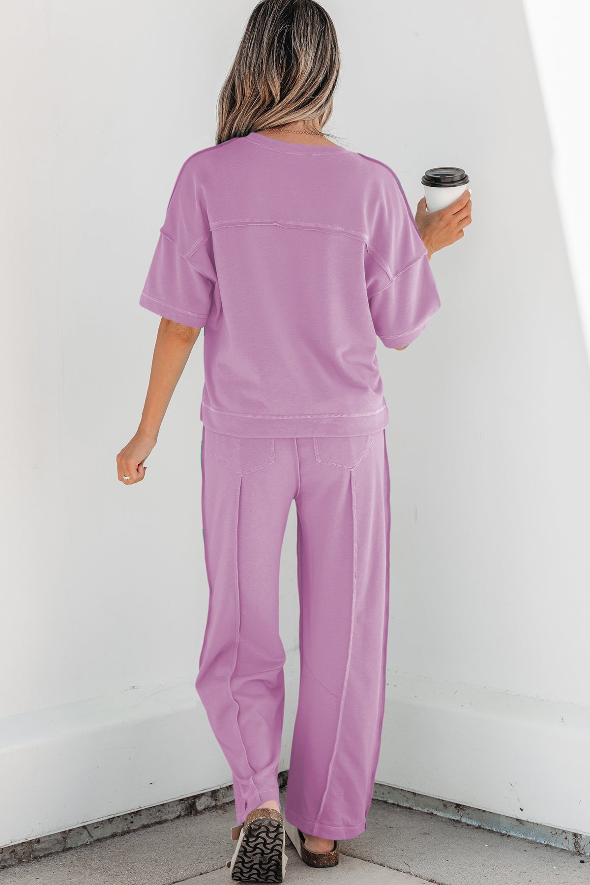 Rose Red Drop Shoulder Boxy Tee and Barrel Pants Set
