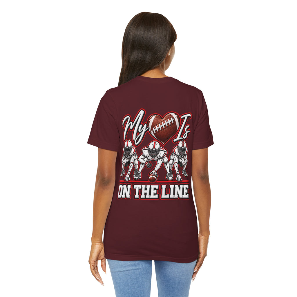 Football Mom T-Shirt — "My Heart Is On The Line" Graphic Tee for Game Day