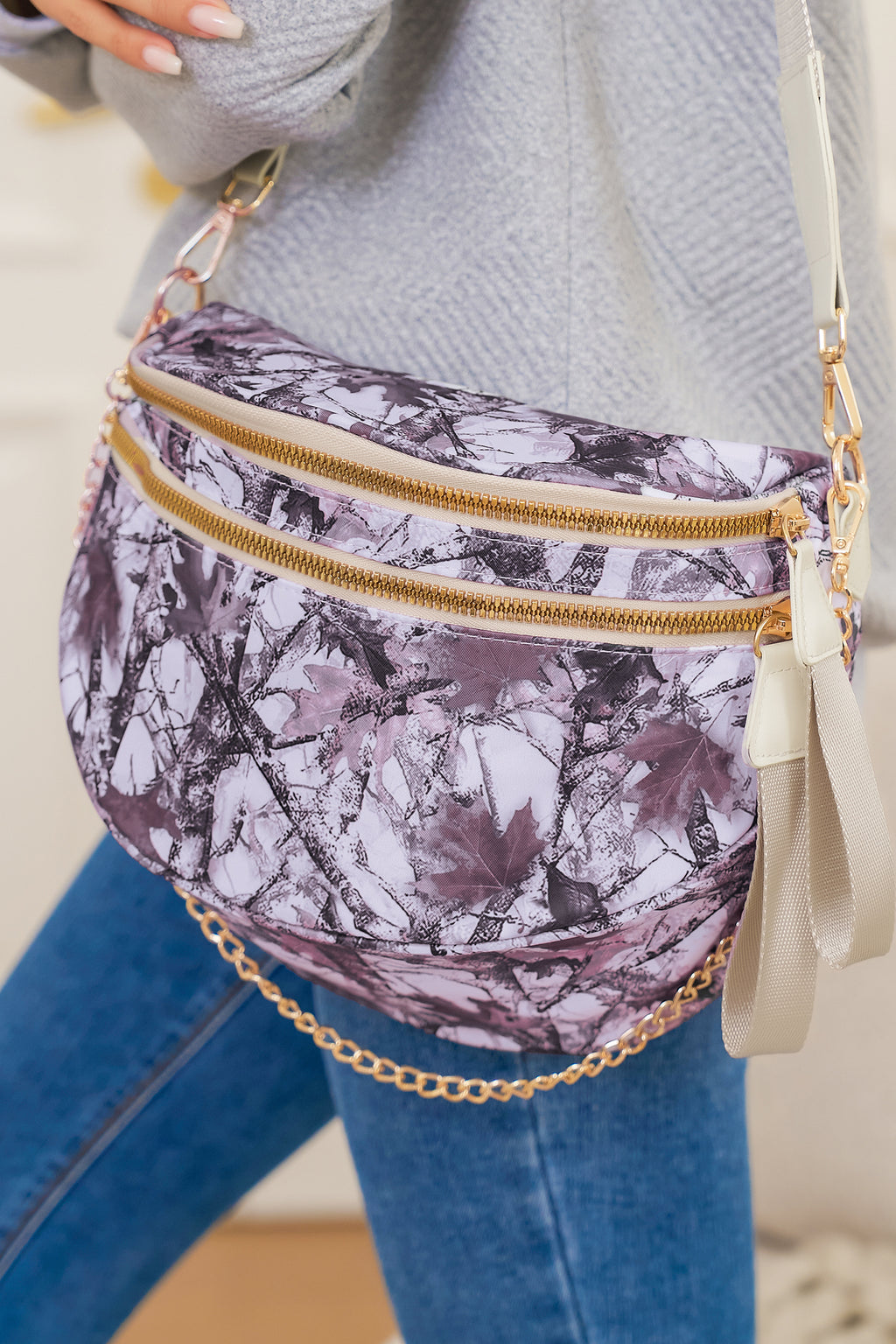Four Camouflage Print Double Zip Fashion Crossbody Bag