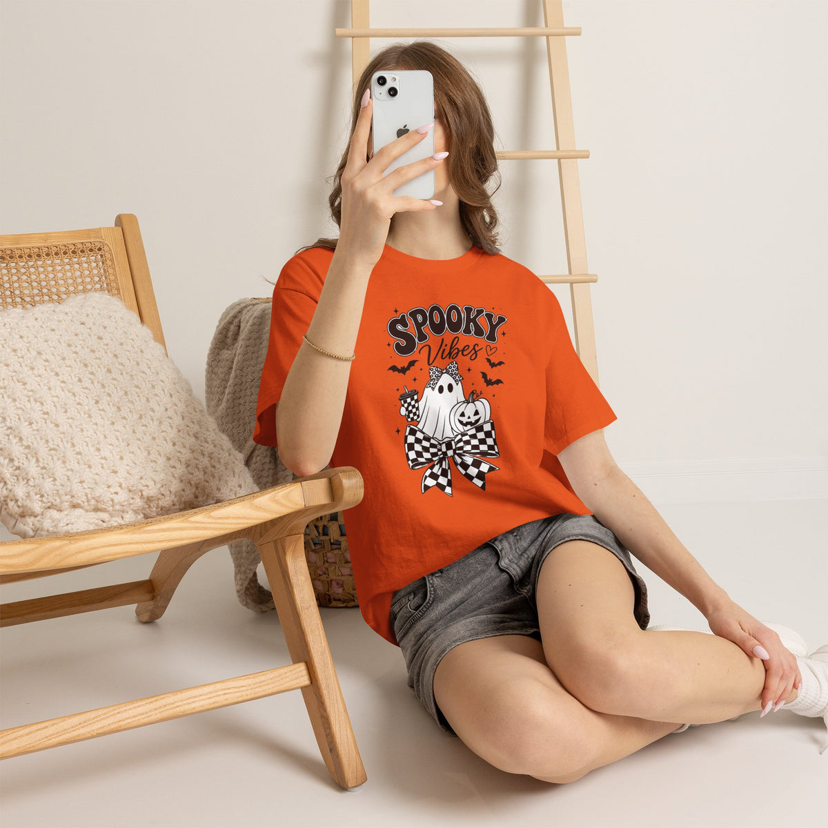 Spooky Vibes Tee — Cute Ghost & Pumpkin Halloween T‑Shirt