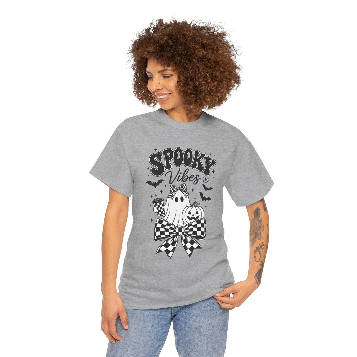Spooky Vibes Tee — Cute Ghost & Pumpkin Halloween T‑Shirt