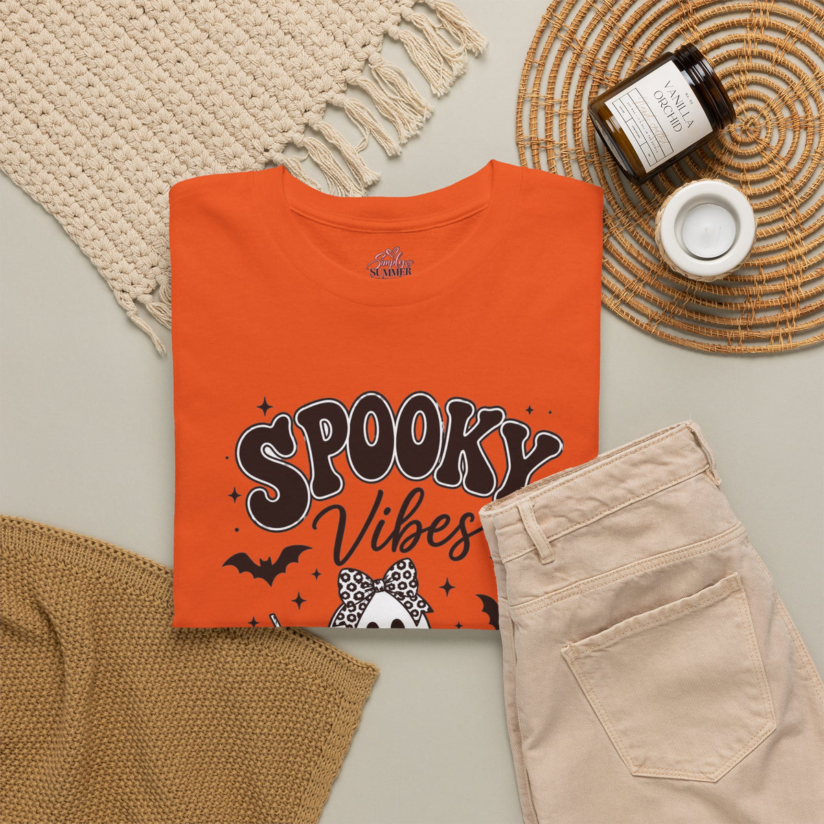 Spooky Vibes Tee — Cute Ghost & Pumpkin Halloween T‑Shirt