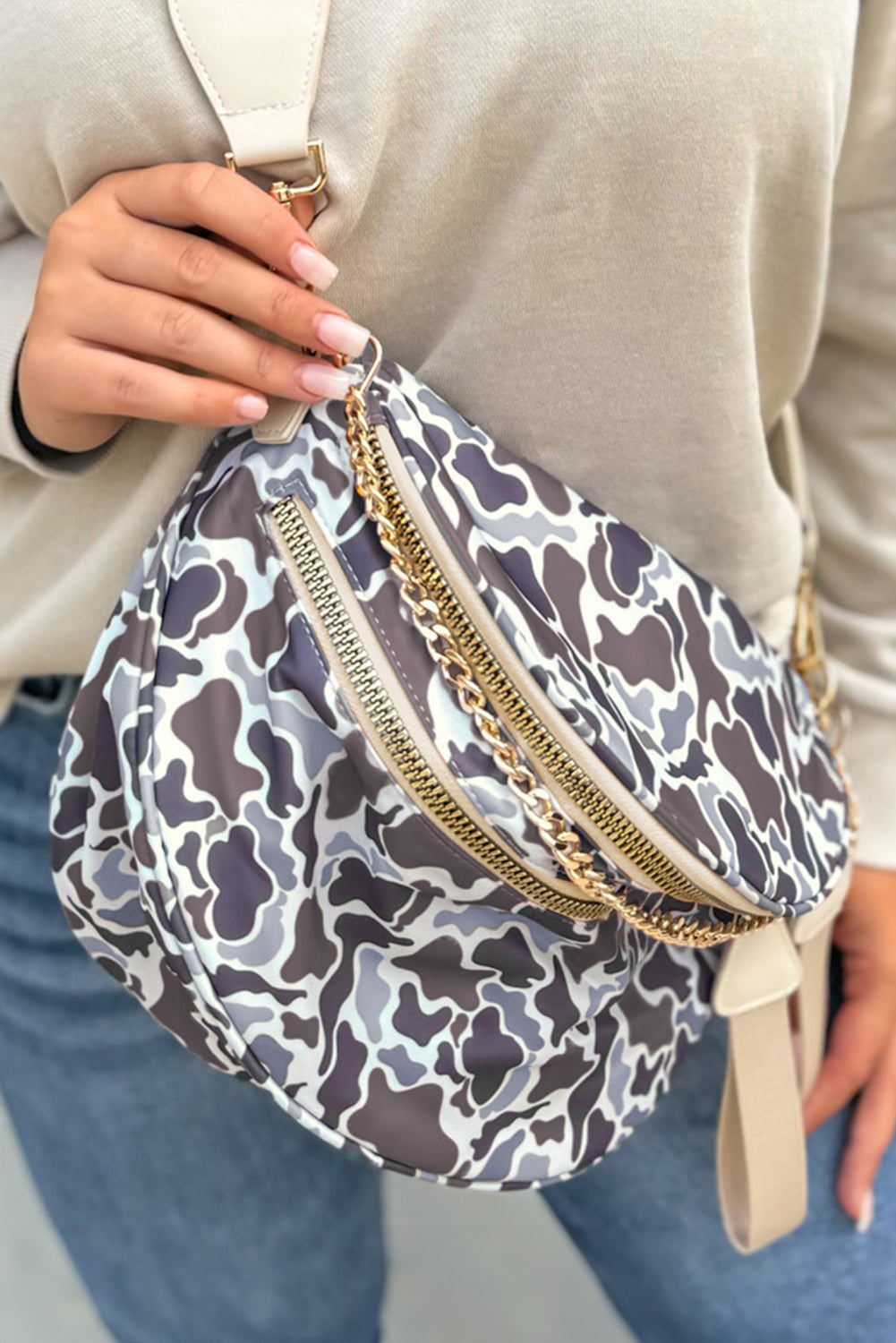 Four Camouflage Print Double Zip Fashion Crossbody Bag