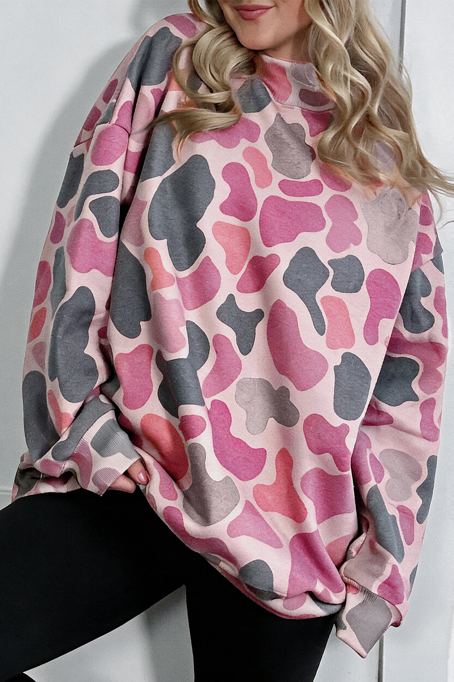 Sky Blue Camouflage Western Style Pullover Sweatshirt