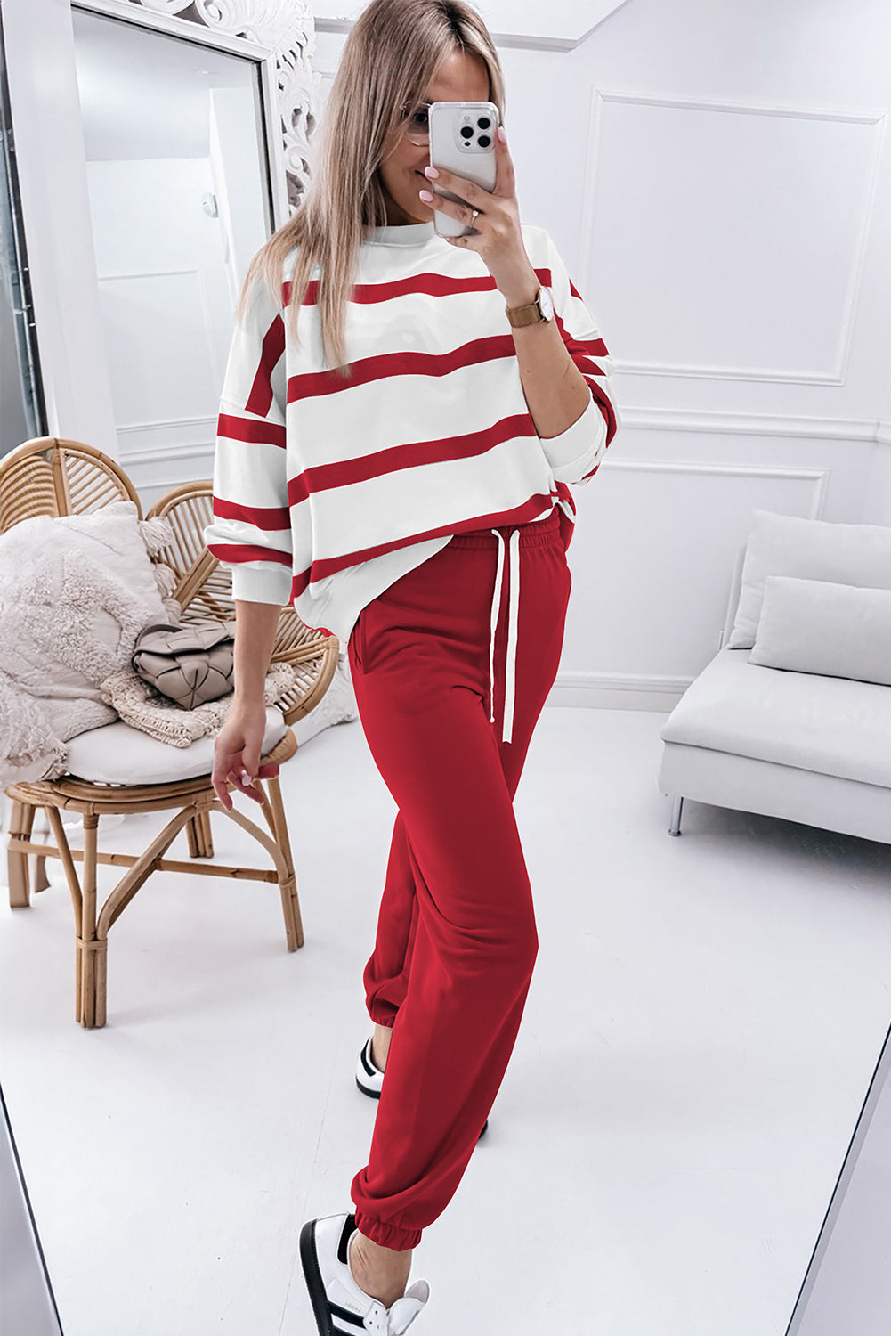 Light French Beige Drop Shoulder Pullover and Jogger Pants Set